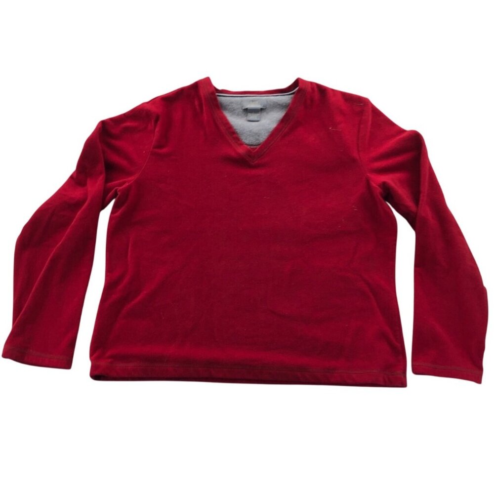 Bass G.H. Bass Co Womens Fleece Sweater Large Red V-Neck Stretch Pullover Casual